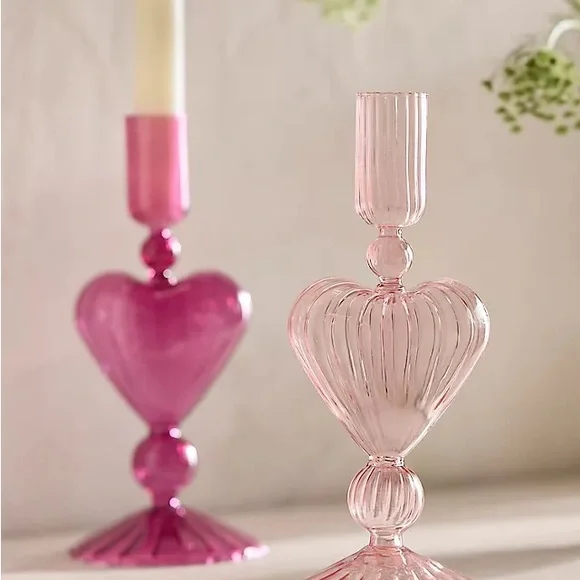 Terrain (Anthropologie) Pink Heart Glass Candle Holder pretty and romantic - Picture 3 of 3